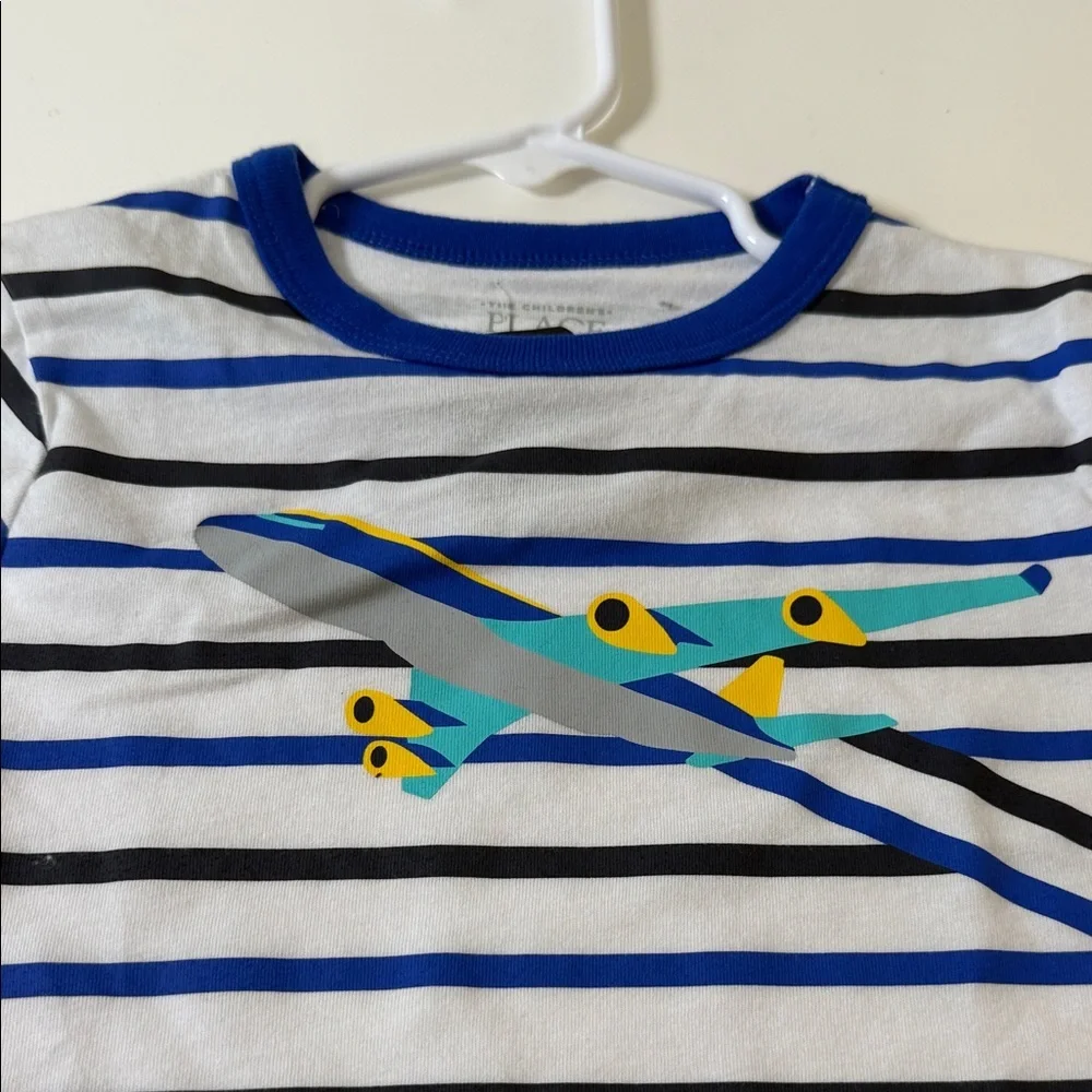The Children's Place White Striped Short-Sleeve Tee with Airplane Graphic
